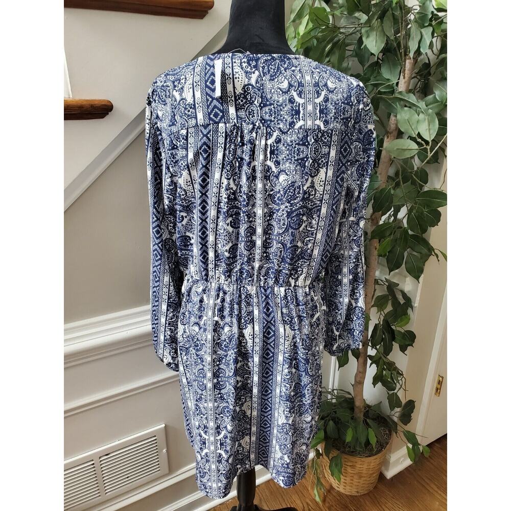 Charlotte Russe Womens Blue White Paisley Long Sleeve V-Neck Knee Length Dress L - Picture 7 of 15